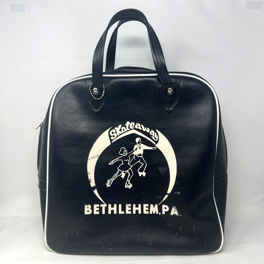 Vintage Black Vinyl Roller Skate Ice Skate Carry Bag Bethlehem PA Retro Travel